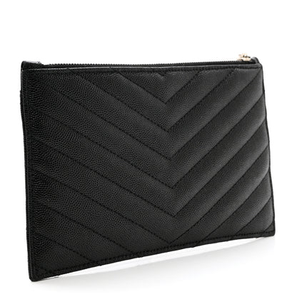 Saint Laurent Grain De Poudre Chevron Monogram Bill Pouch Black 3 of 7