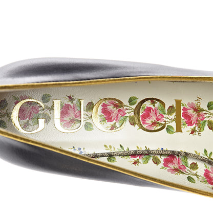 Gucci Malaga Kid Nappa GG Supreme Monogram Tiger Head Mid Heel Loafer Pumps 39.5 Black Oro Vecchio Beige 7 of 10