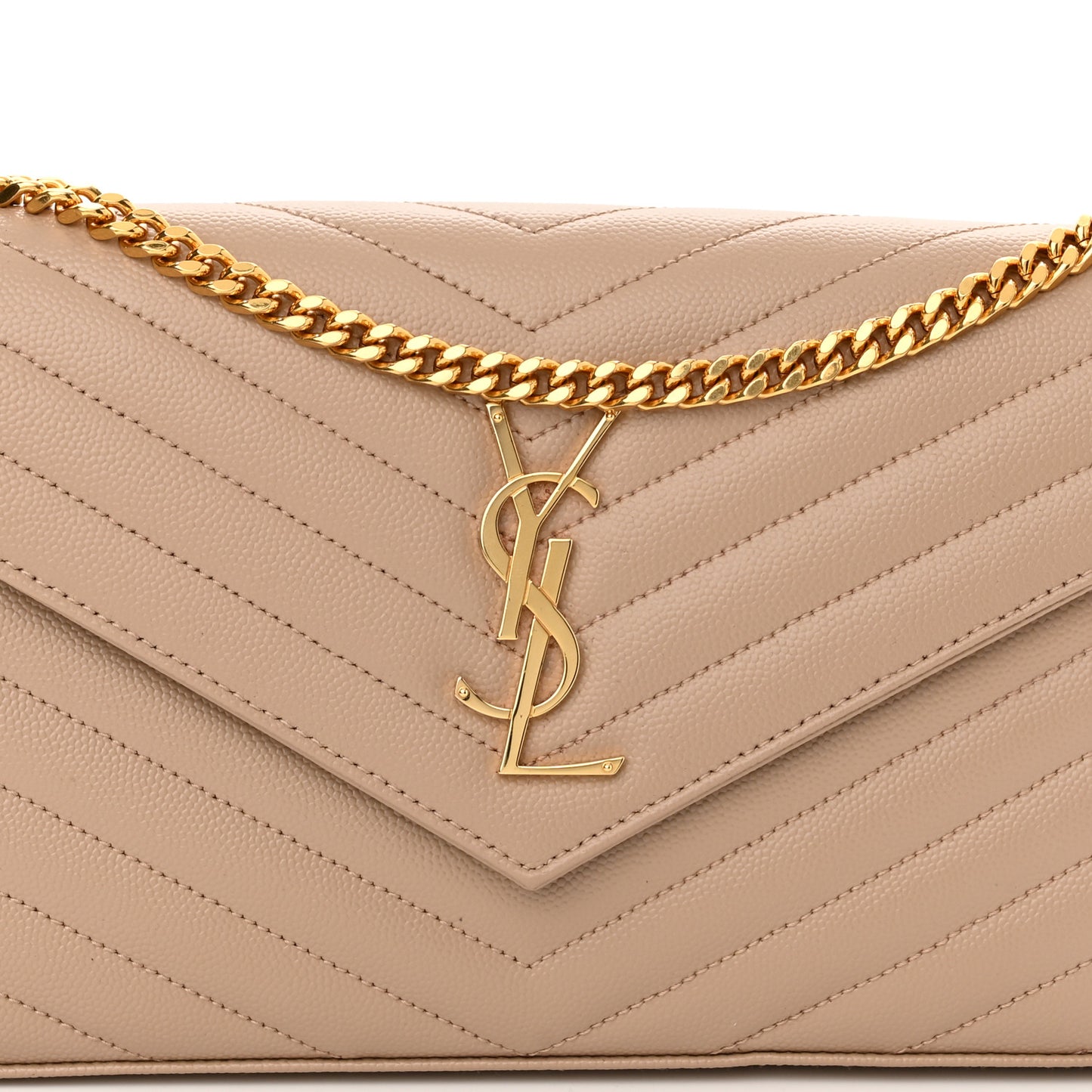 Grain De Poudre Matelasse Chevron Monogram Chain Wallet Deep Beige