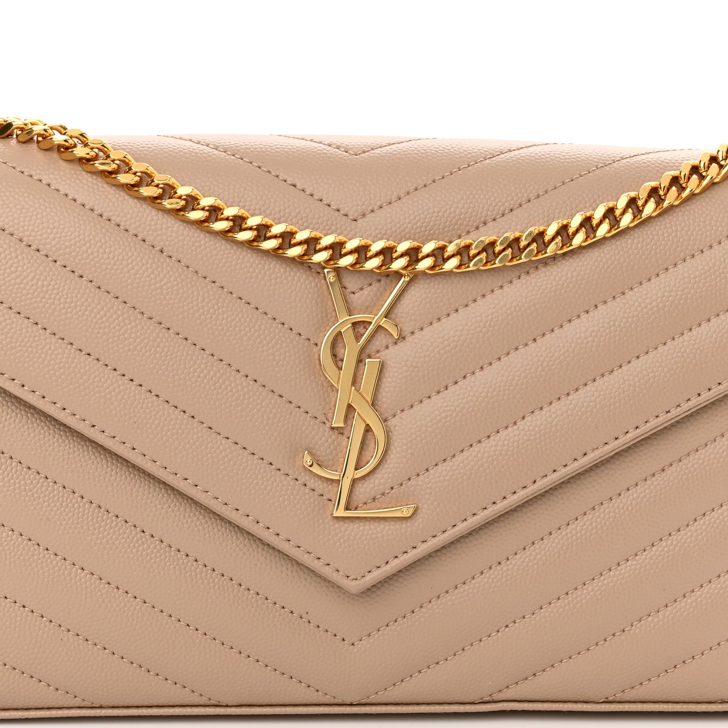 Saint Laurent Grain De Poudre Matelasse Chevron Monogram Chain Wallet Deep Beige 7 of 9
