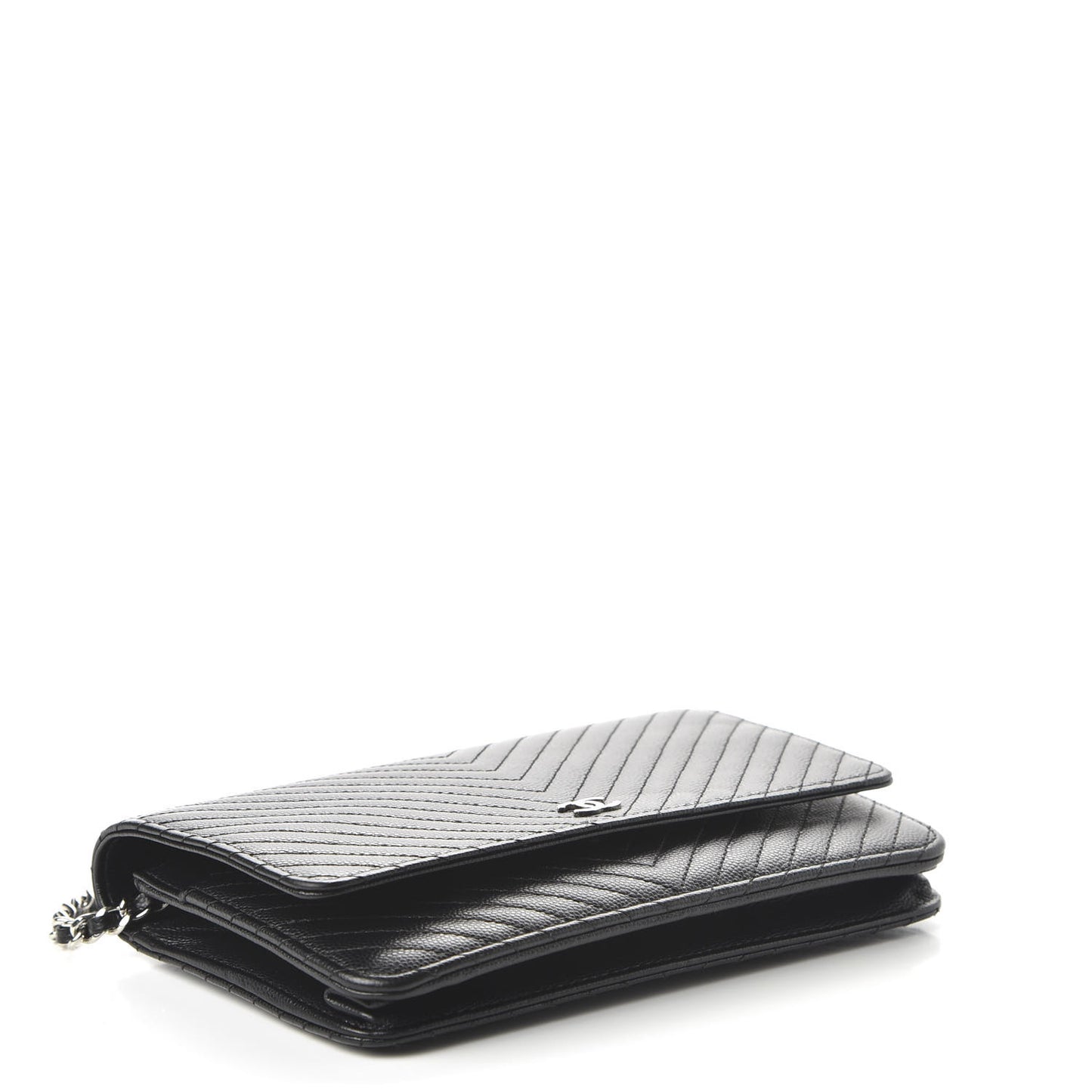 Caviar Chevron Quilted Wallet On Chain WOC Black