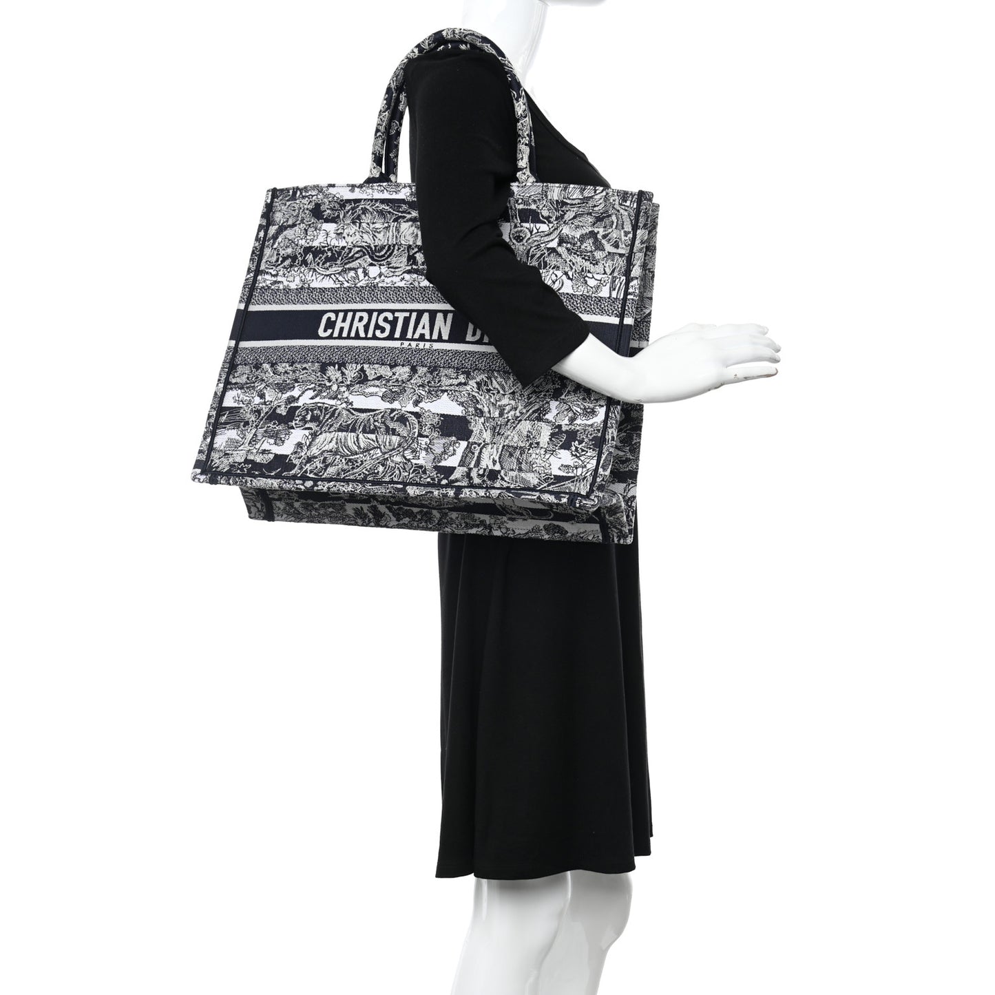 Canvas Embroidered Large Dioriviera Reverse Striped Toile De Jouy Book Tote Blue White