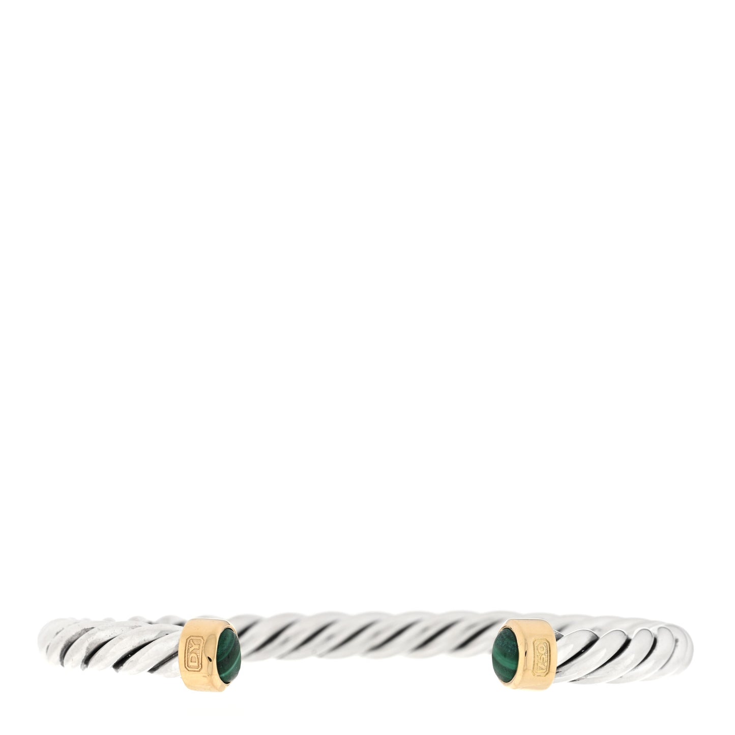 Sterling Silver 18K Yellow Gold Malachite 6mm Cable Classic Cuff Bracelet