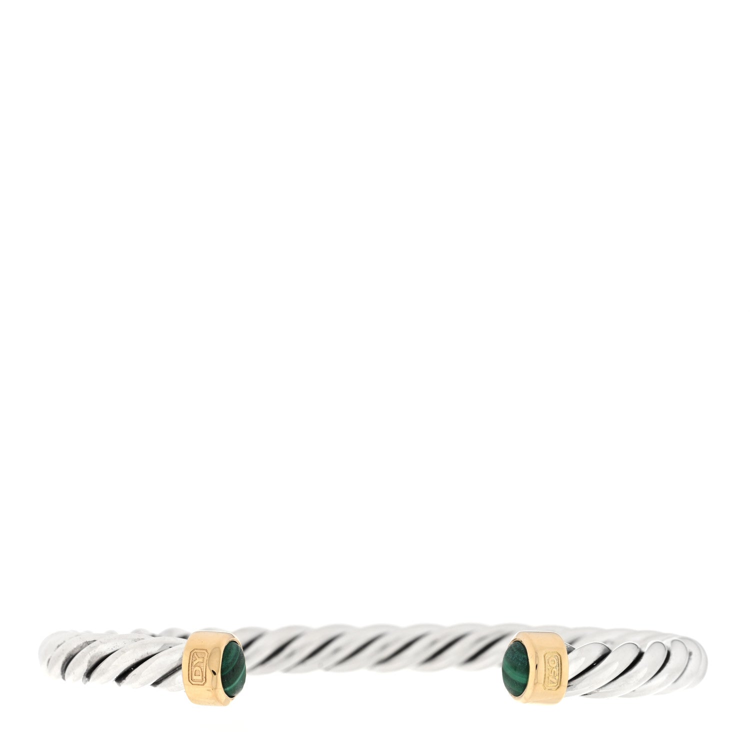 David Yurman Sterling Silver 18K Yellow Gold Malachite 6mm Cable Classic Cuff Bracelet 1 of 3