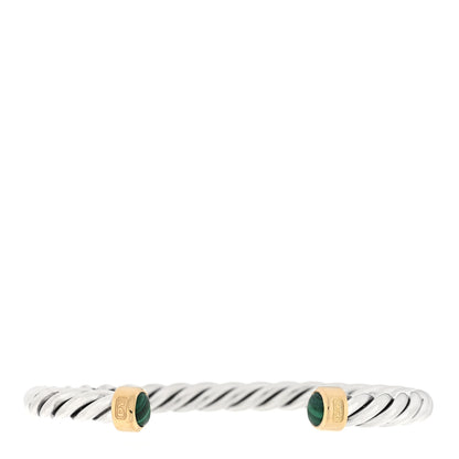 David Yurman Sterling Silver 18K Yellow Gold Malachite 6mm Cable Classic Cuff Bracelet 1 of 3