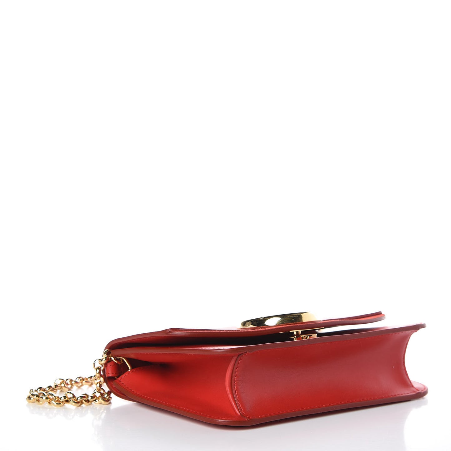 Calfskin Suede C Clutch With Chain Plaid Red