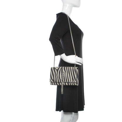 Saint Laurent Python Calfskin Embossed Zebra Print Medium Kate Tassel Satchel Black 2 of 10