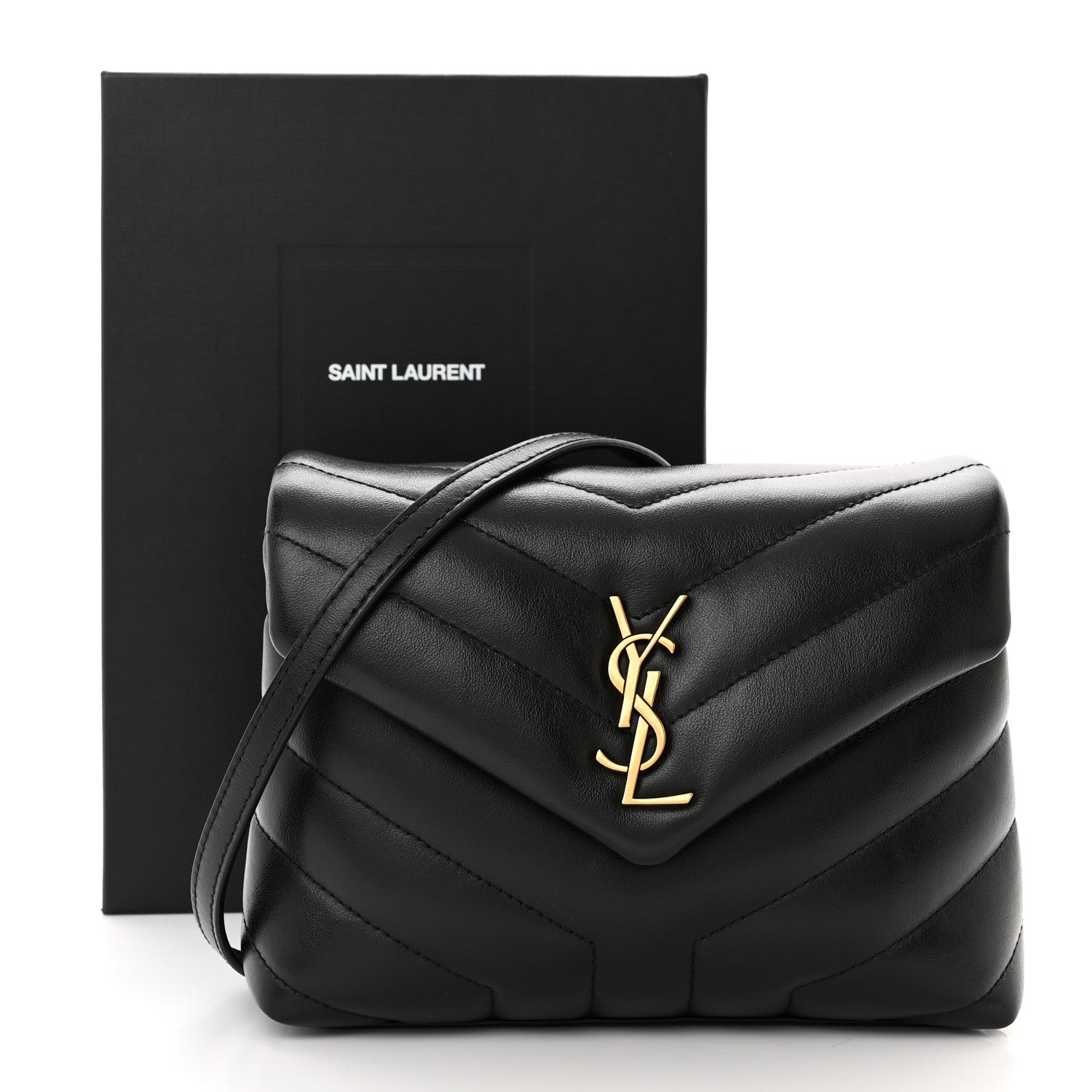 Saint Laurent Calfskin Y Quilted Monogram Toy Loulou Crossbody Bag Black 12 of 12