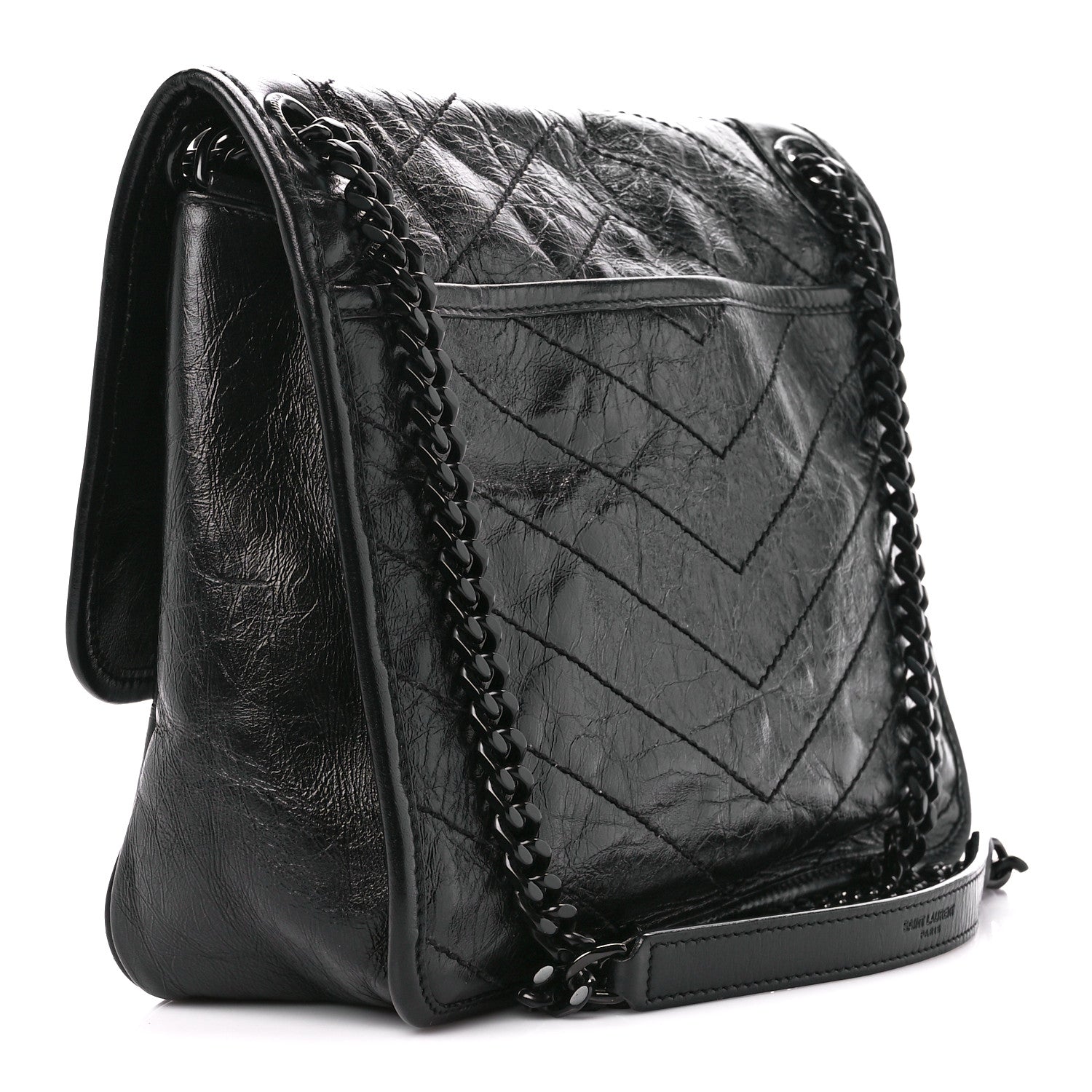Saint Laurent Crinkled Calfskin Matelasse Monogram Medium Niki Chain Satchel Black 3 of 11