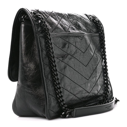 Saint Laurent Crinkled Calfskin Matelasse Monogram Medium Niki Chain Satchel Black 3 of 11