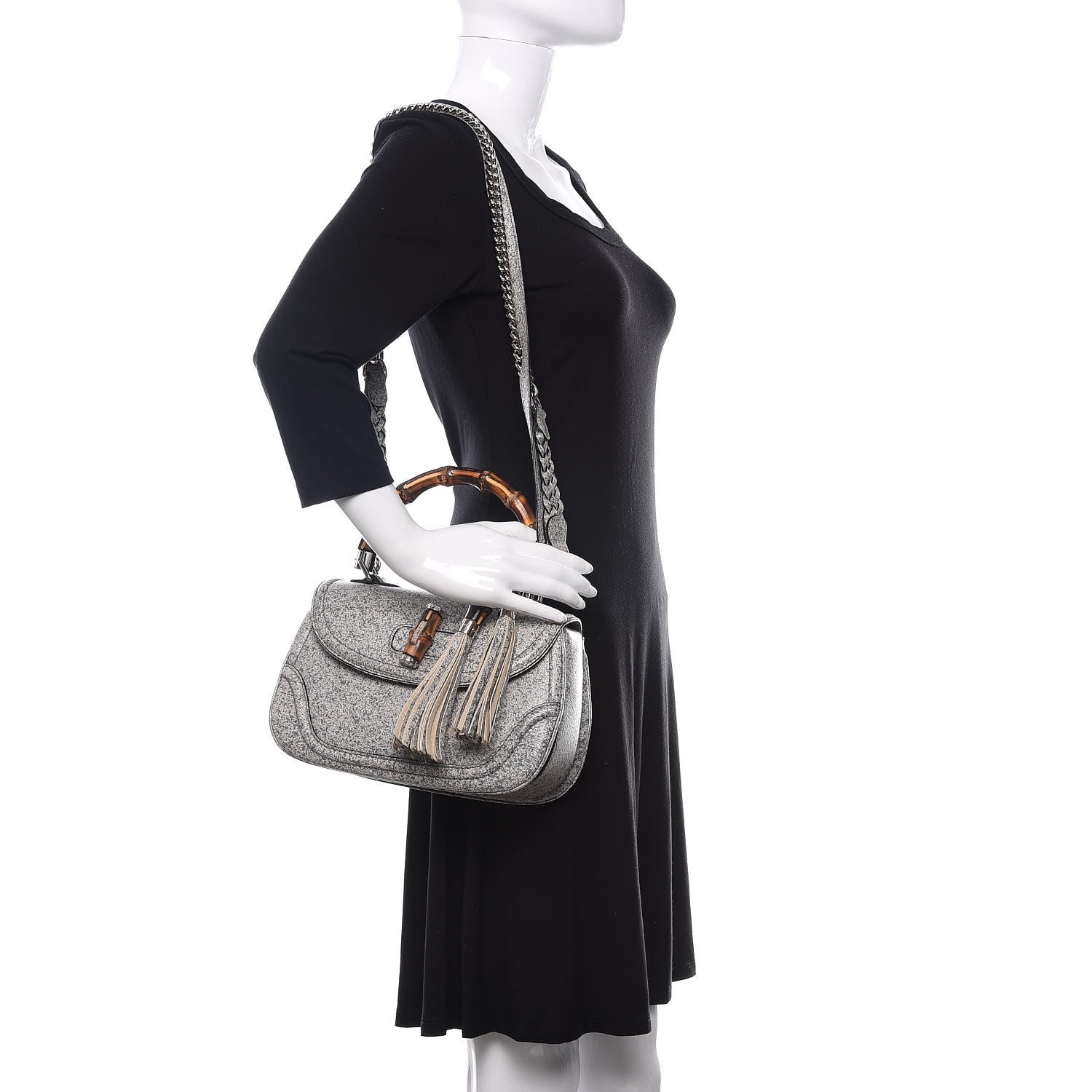 Gucci Calfskin Medium New Bamboo Top Handle Bag Grey White 2 of 11
