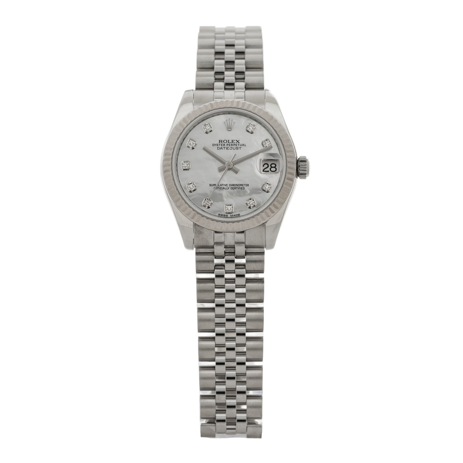 Rolex Stainless Steel 18K White Gold Diamond Mother of Pearl 31mm Oyster Perpetual Datejust Watch 178274 1 of 5