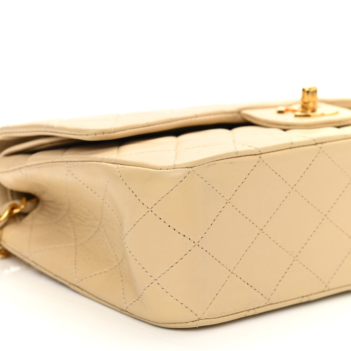 Lambskin Quilted Medium Double Flap Beige