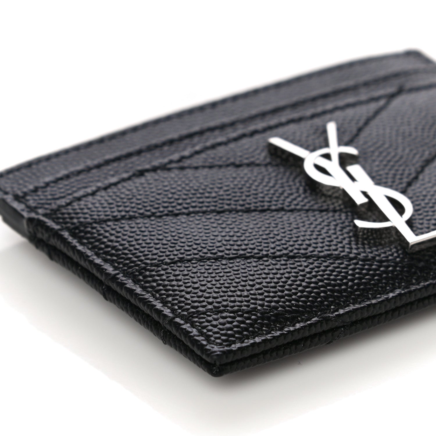 Saint Laurent Grain De Poudre Matelasse Chevron Monogram Credit Card Case Black 8 of 12