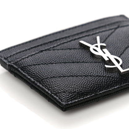 Saint Laurent Grain De Poudre Matelasse Chevron Monogram Credit Card Case Black 8 of 12