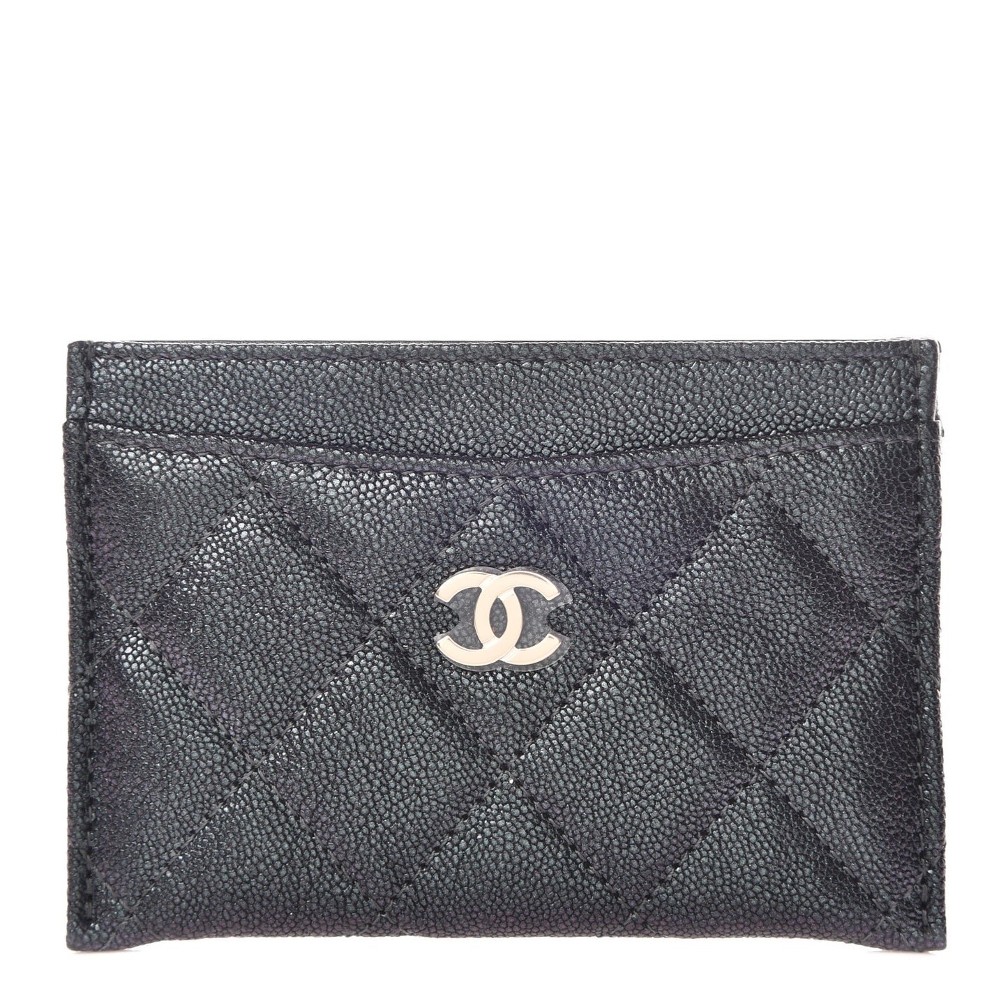 Iridescent Caviar Quilted Card Holder Black