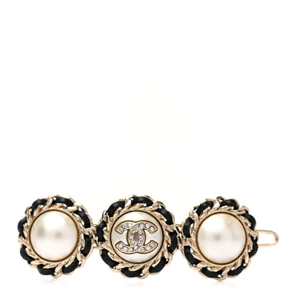 Chanel Lambskin Pearl CC Hair Clip Gold 1 of 5