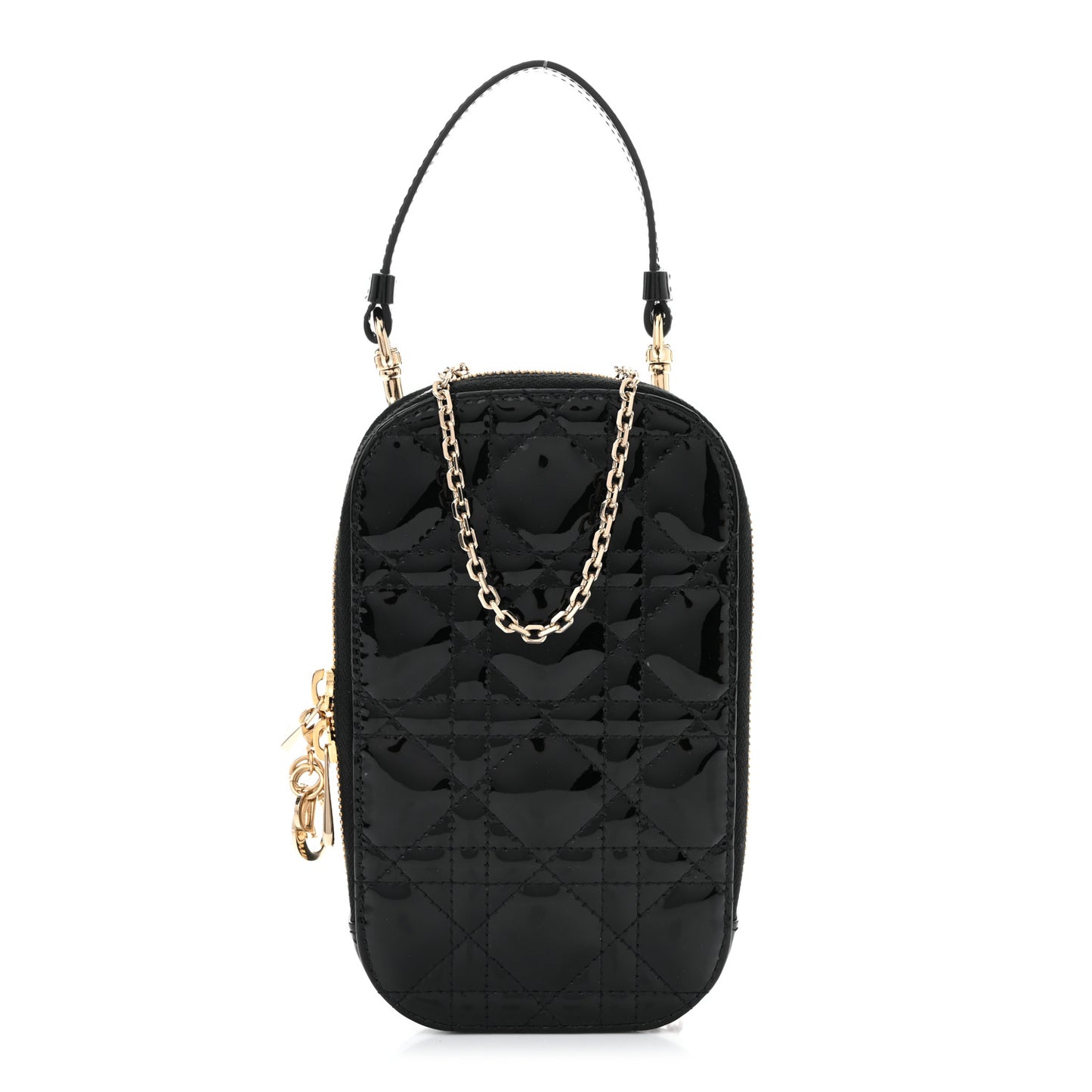 Patent Cannage Lady Dior Phone Holder Black