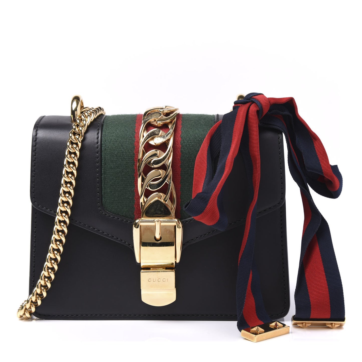 Calfskin Mini Sylvie Chain Shoulder Bag Black