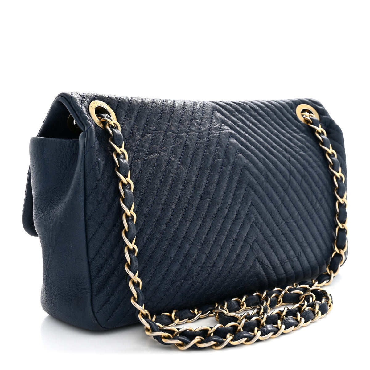 Chanel Calfskin Surpique Chevron Medium Flap Navy 3 of 11