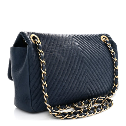 Chanel Calfskin Surpique Chevron Medium Flap Navy 3 of 11