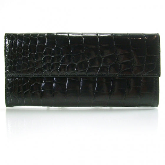 Prada Crocodile Embossed Flap Wallet Black 1 of 9