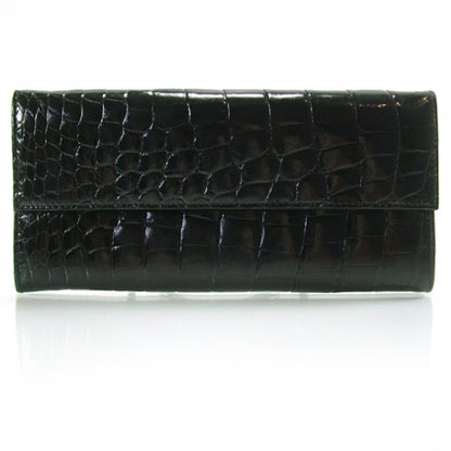 Prada Crocodile Embossed Flap Wallet Black 1 of 9
