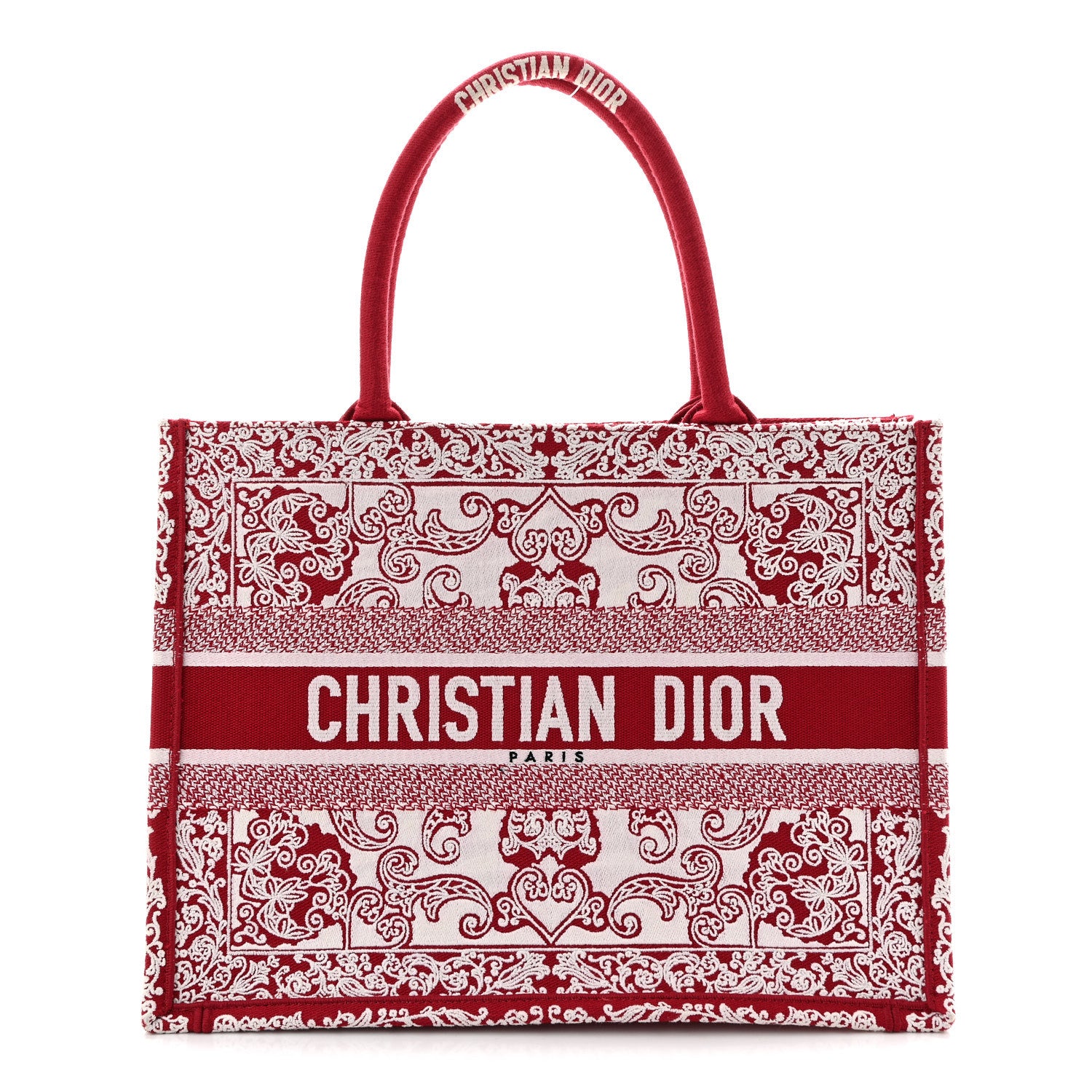 Christian Dior Canvas Embroidered Medium Book Tote Red White 1 of 11