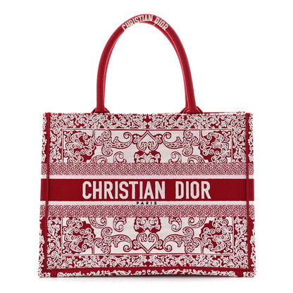 Christian Dior Canvas Embroidered Medium Book Tote Red White 1 of 11