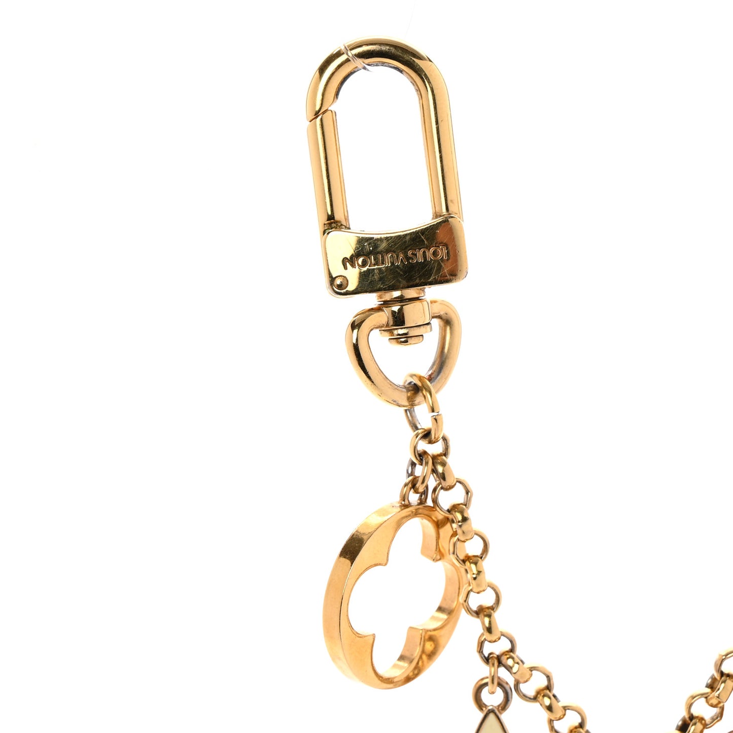 Brass Enamel Fleur De Monogram Bag Charm Chain Gold