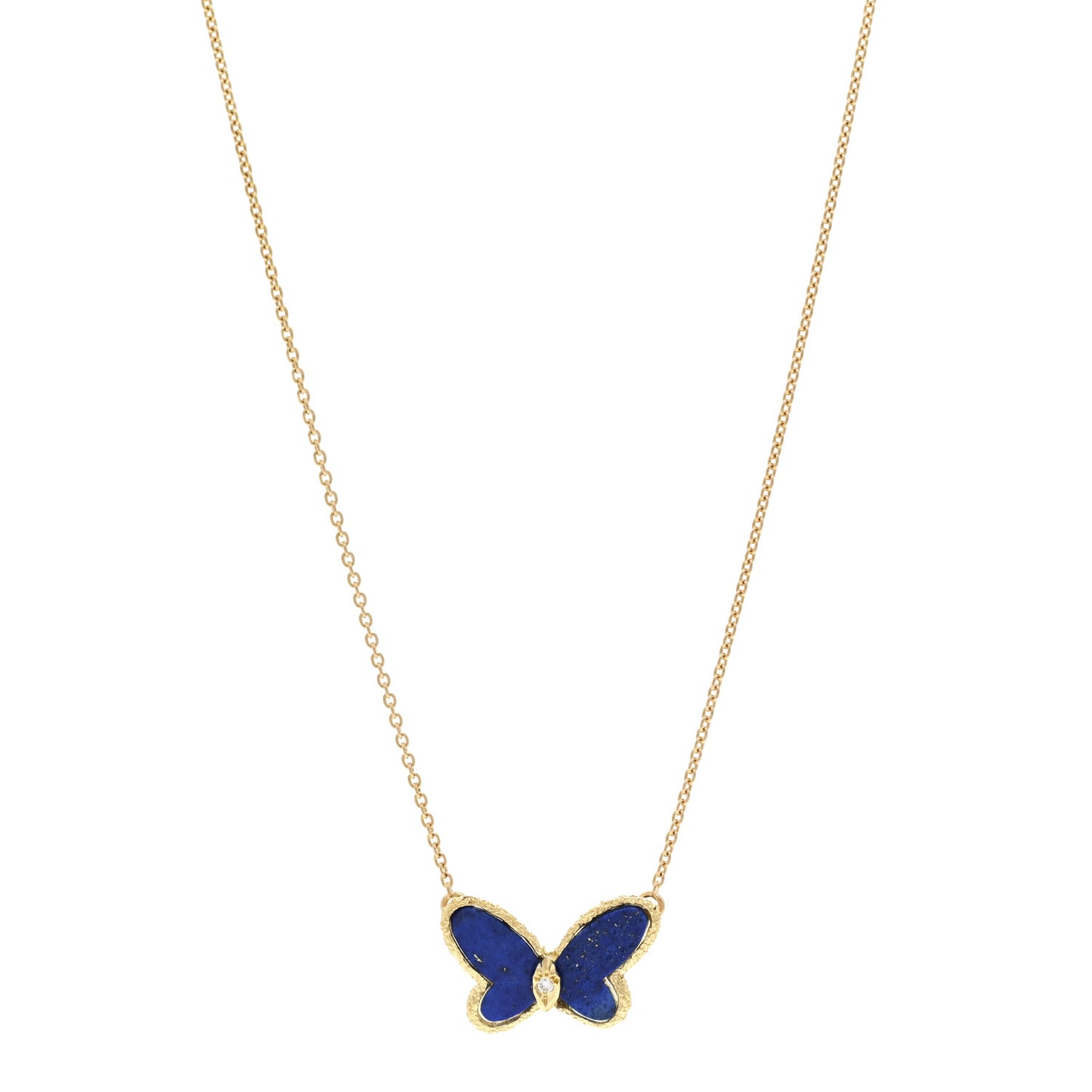18K Yellow Gold Diamond Lapis Vintage Alhambra Butterfly Pendant Necklace