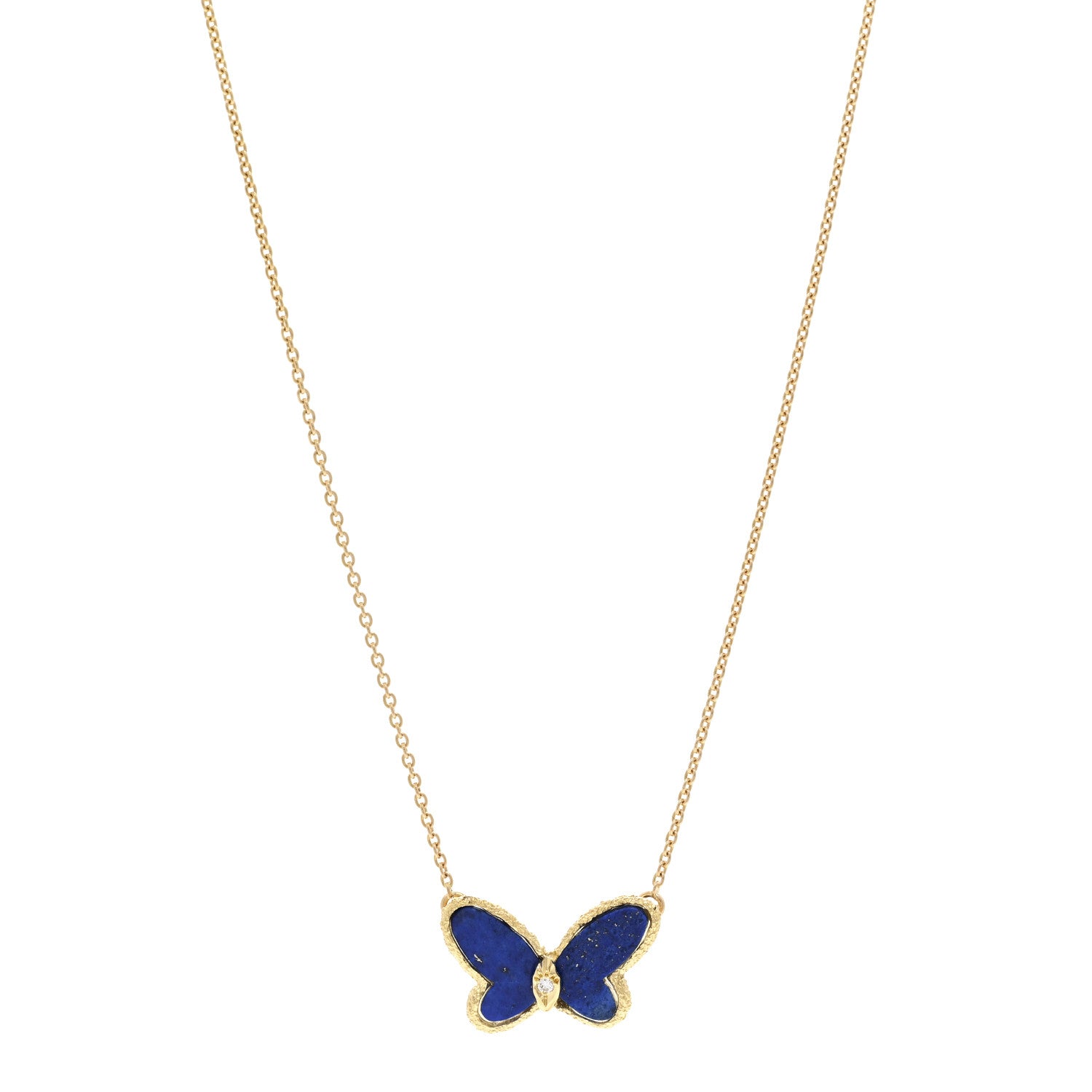 Van Cleef & Arpels 18K Yellow Gold Diamond Lapis Vintage Alhambra Butterfly Pendant Necklace 1 of 4