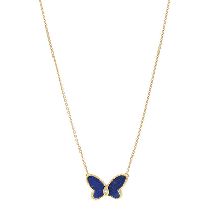 Van Cleef & Arpels 18K Yellow Gold Diamond Lapis Vintage Alhambra Butterfly Pendant Necklace 1 of 4