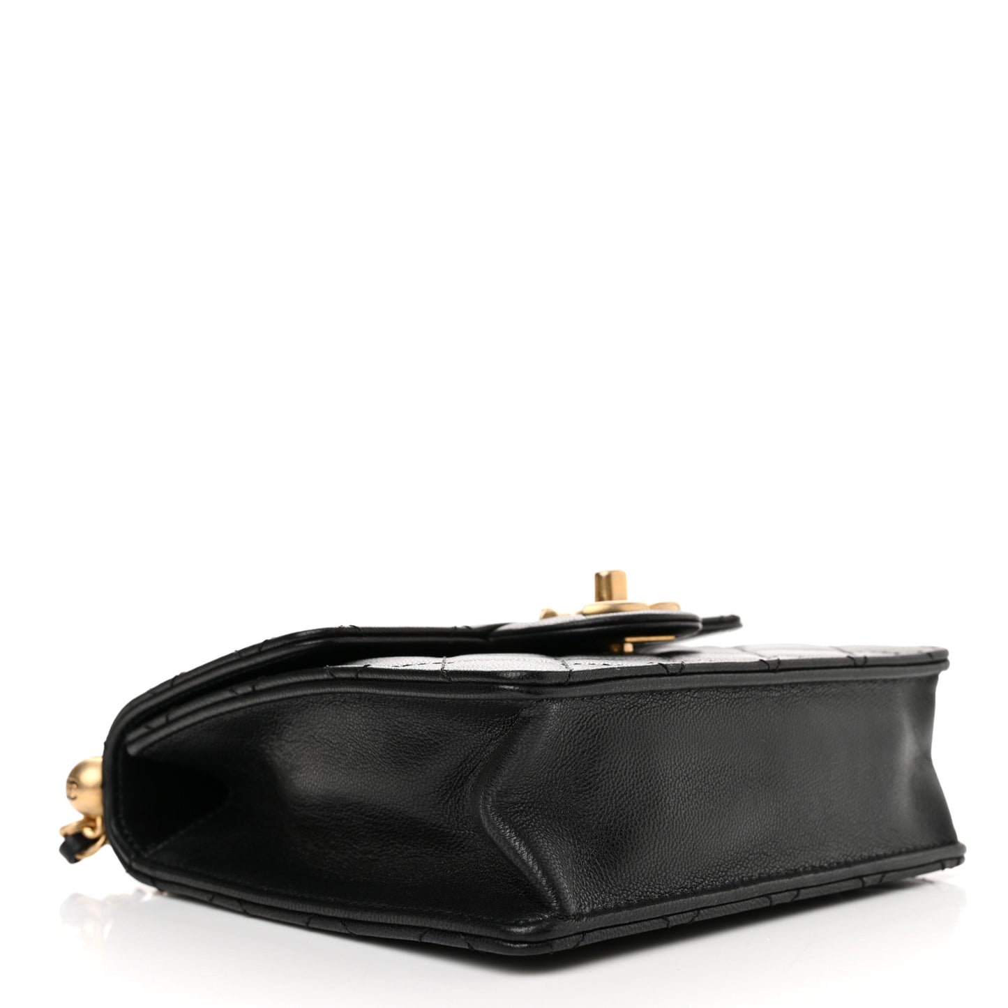 Goatskin Quilted Chic Pearls Flap Black