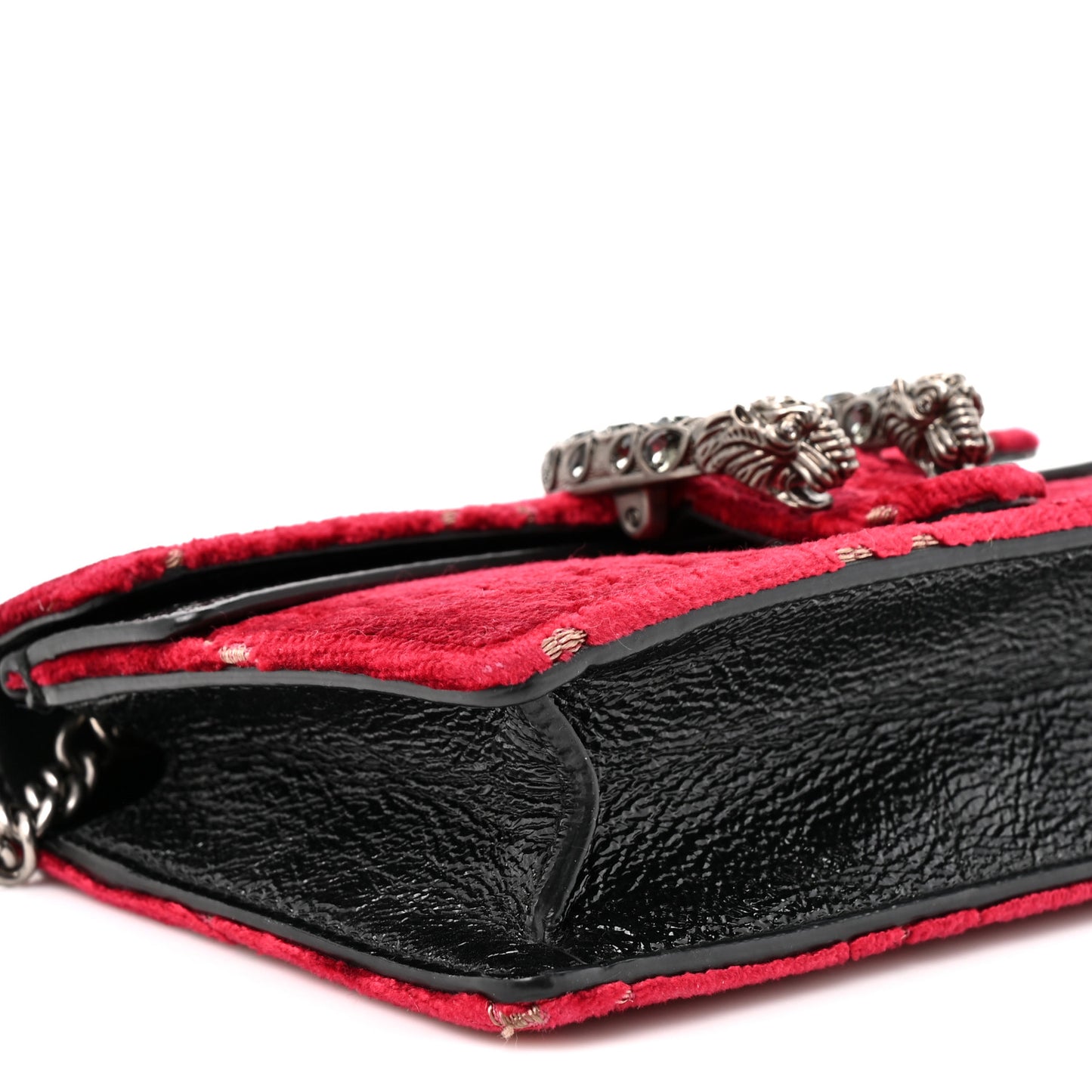 Velvet GG Monogram Super Mini Dionysus Shoulder Bag Red Cipria Black