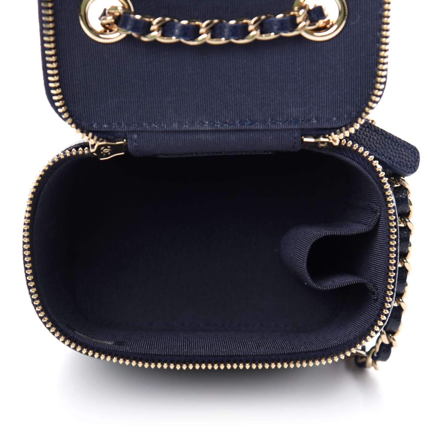 Chanel Caviar Quilted Mini Vanity Case With Chain Navy Blue 5 of 11