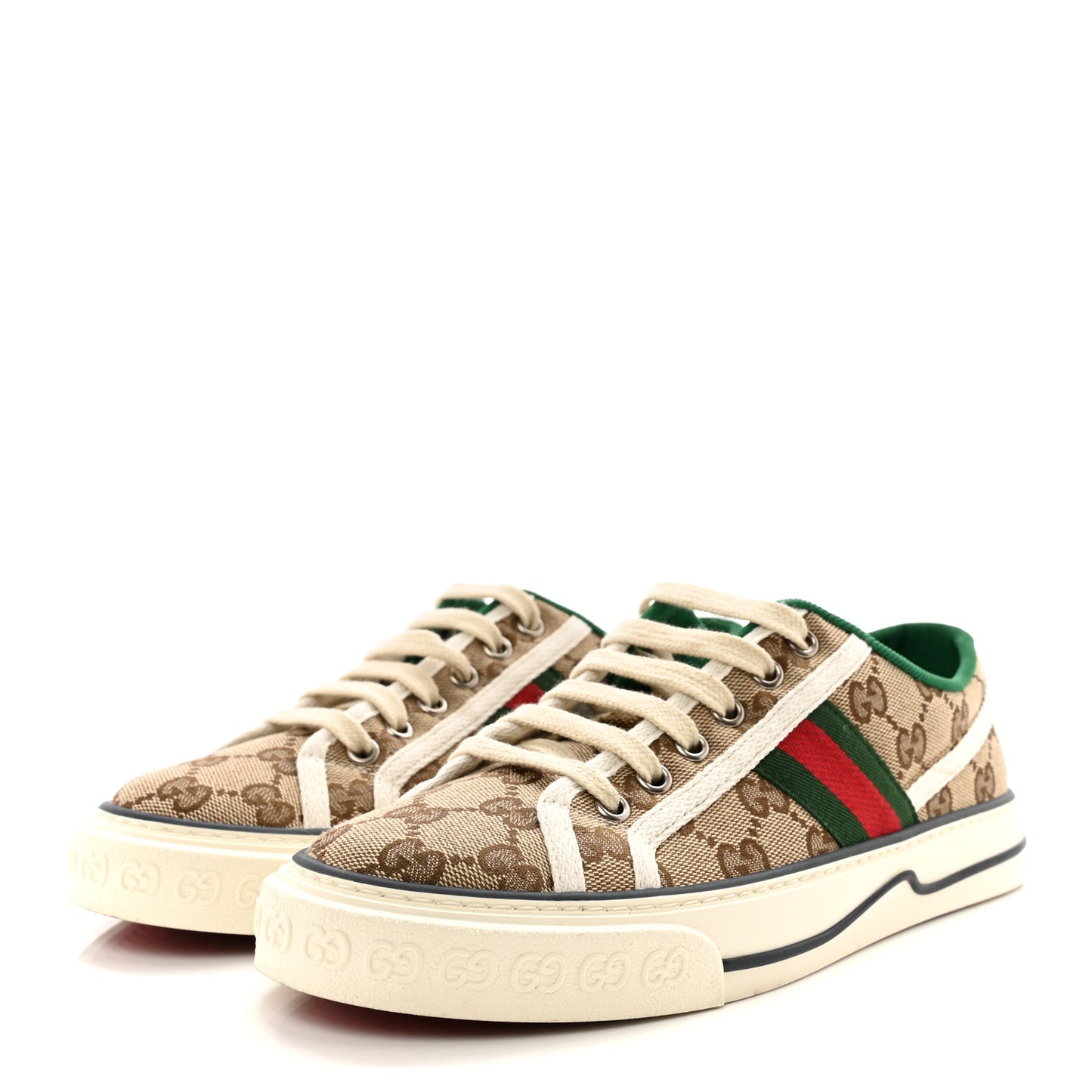 GG Monogram Web Womens 1977 Tennis Sneakers 37 Beige Ebony Mystic White