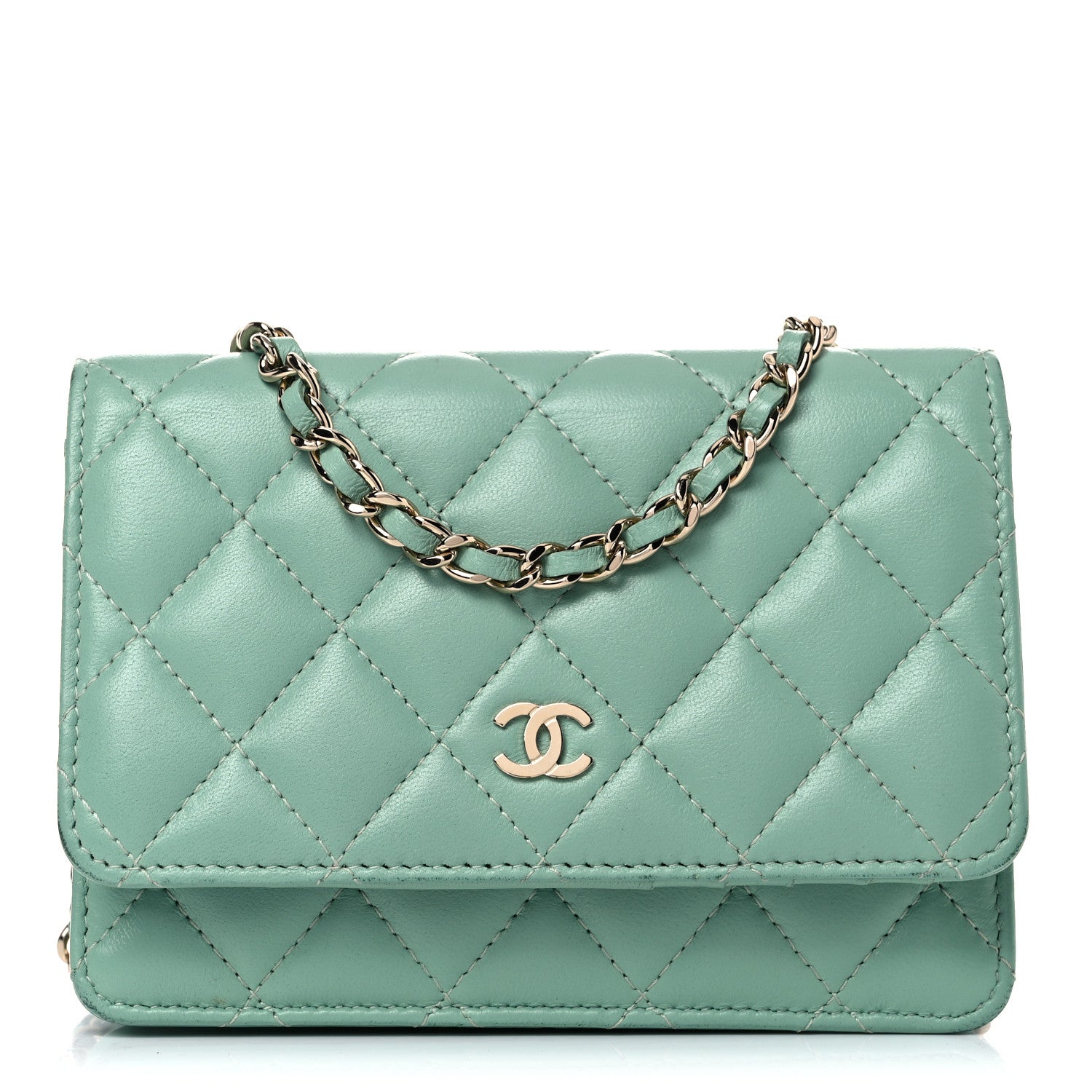 Chanel Lambskin Quilted Mini Wallet On Chain WOC Light Green 1 of 13