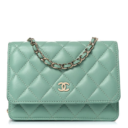 Chanel Lambskin Quilted Mini Wallet On Chain WOC Light Green 1 of 13