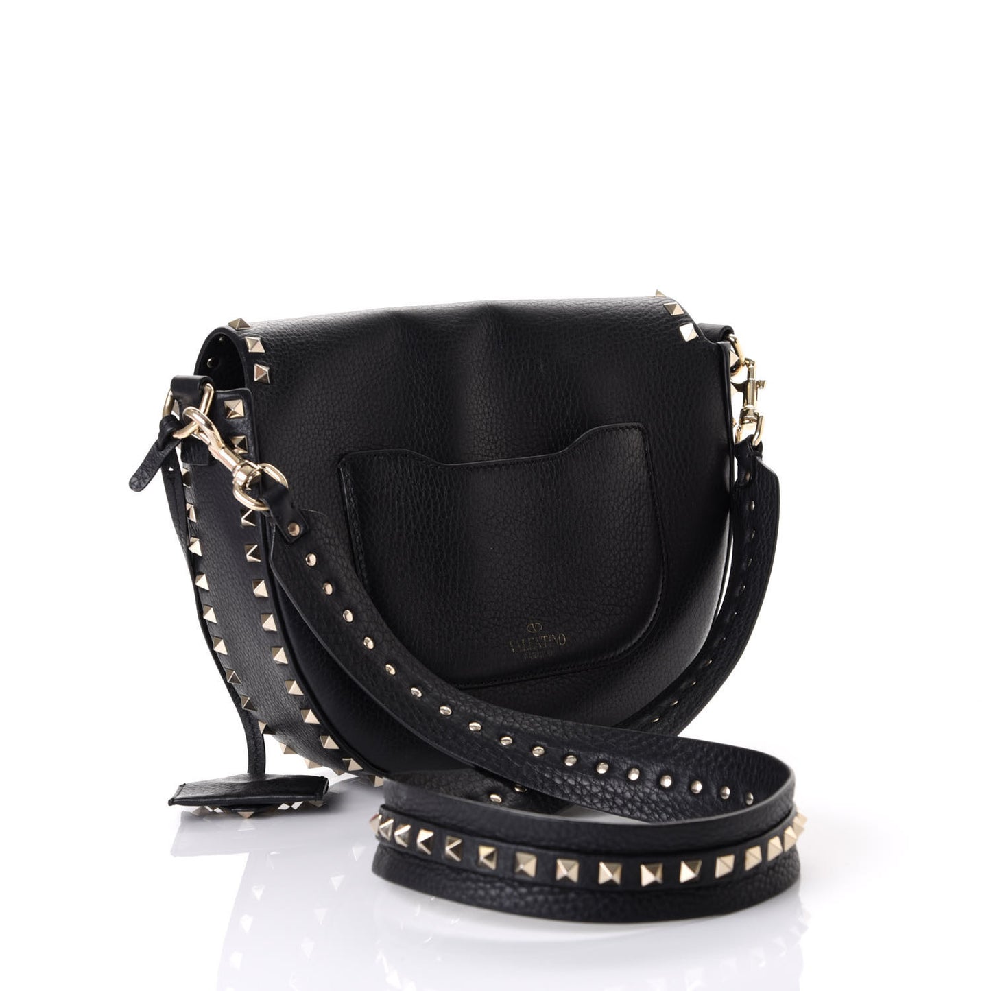 Vitello Large Rockstud Halfmoon Saddle Bag Black