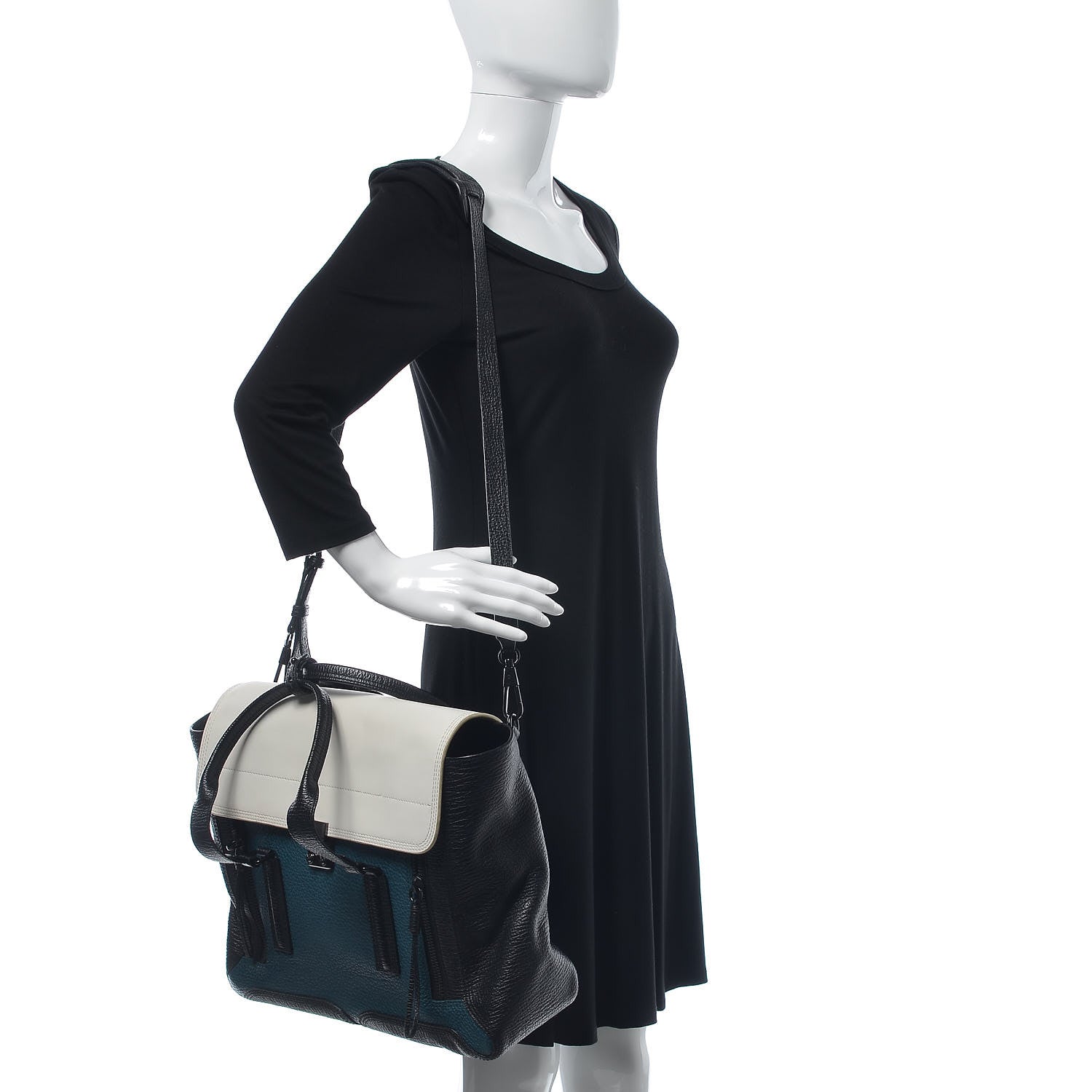 3.1 Phillip Lim 3.1 Textured Calfskin Colorblock Large Pashli Satchel Dark Teal 2 of 11