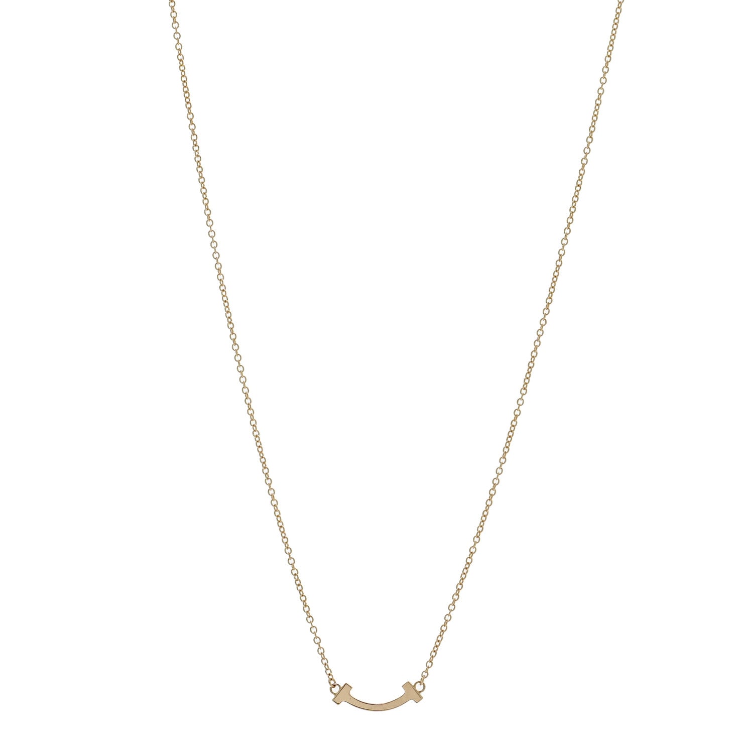 Tiffany 18K Yellow Gold Mini T Smile Pendant Necklace 1 of 5