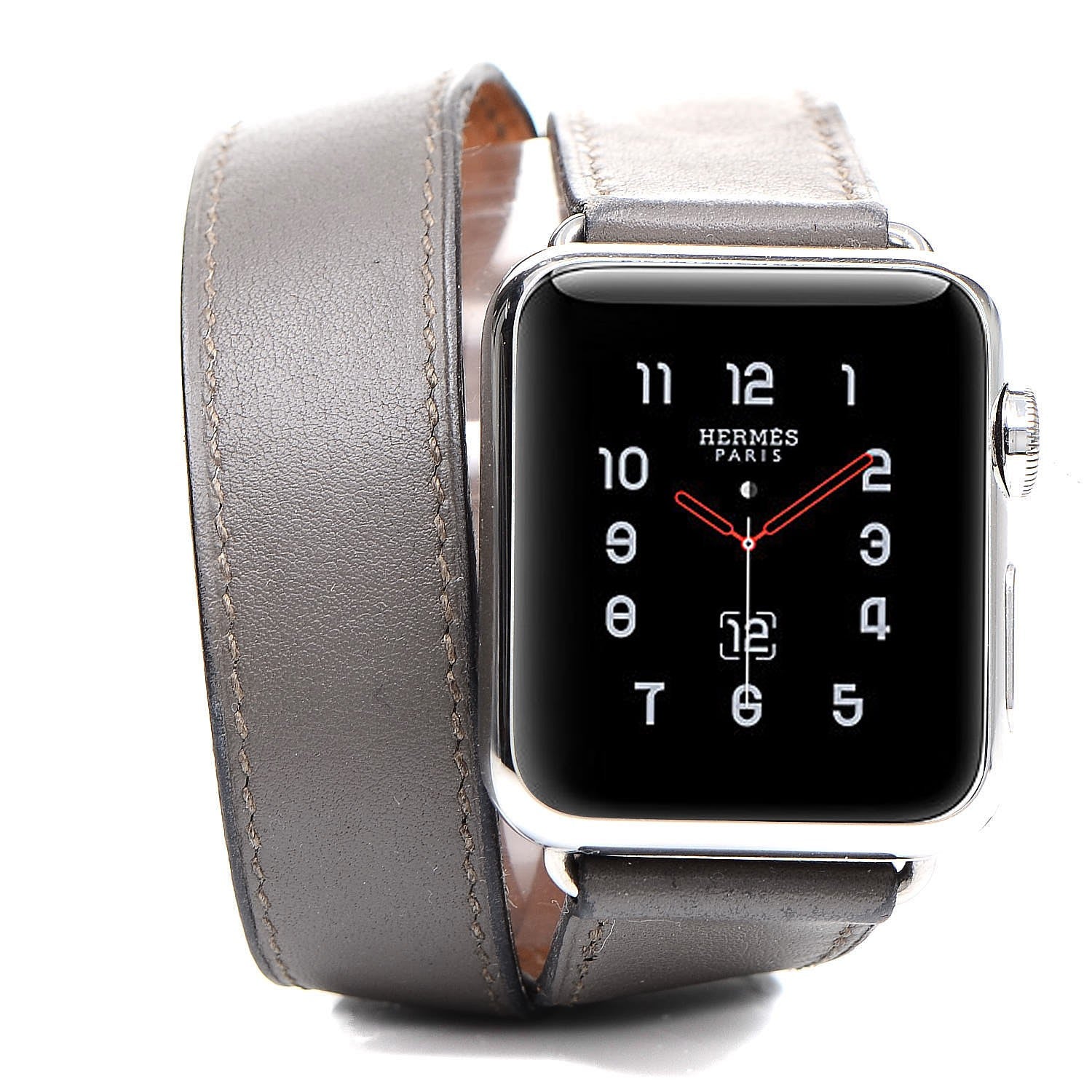 Hermes Stainless Steel Swift 38mm Apple Watch Double Tour Etain 1 of 12
