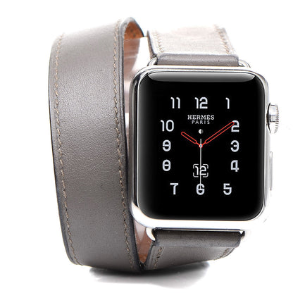 Hermes Stainless Steel Swift 38mm Apple Watch Double Tour Etain 1 of 12