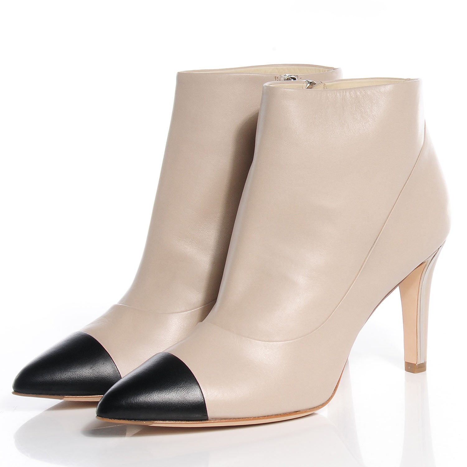Chanel Lambskin Cap Toe Short Boots Beige Black 38.5 3 of 8