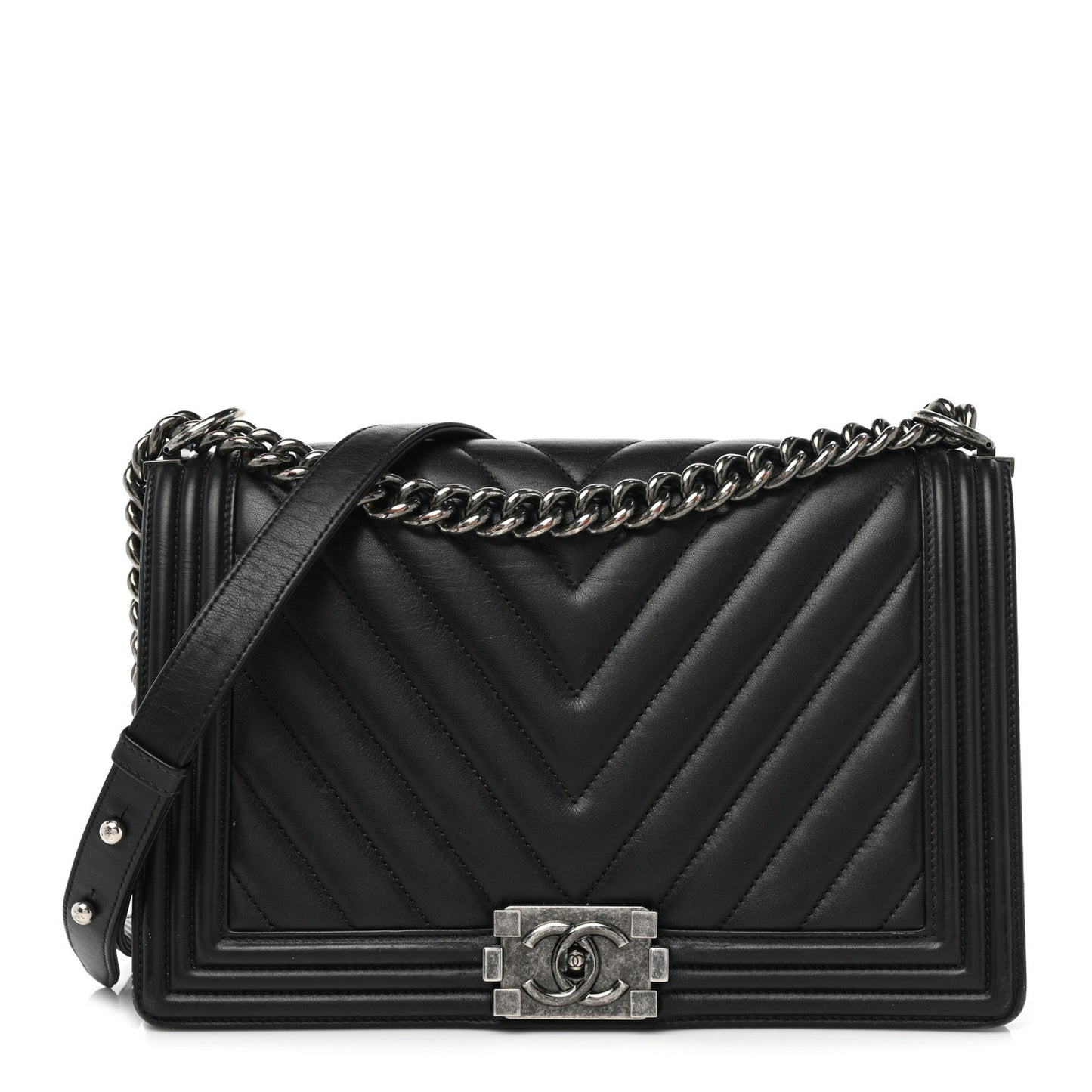 Calfskin Chevron Quilted New Medium Boy Flap Black