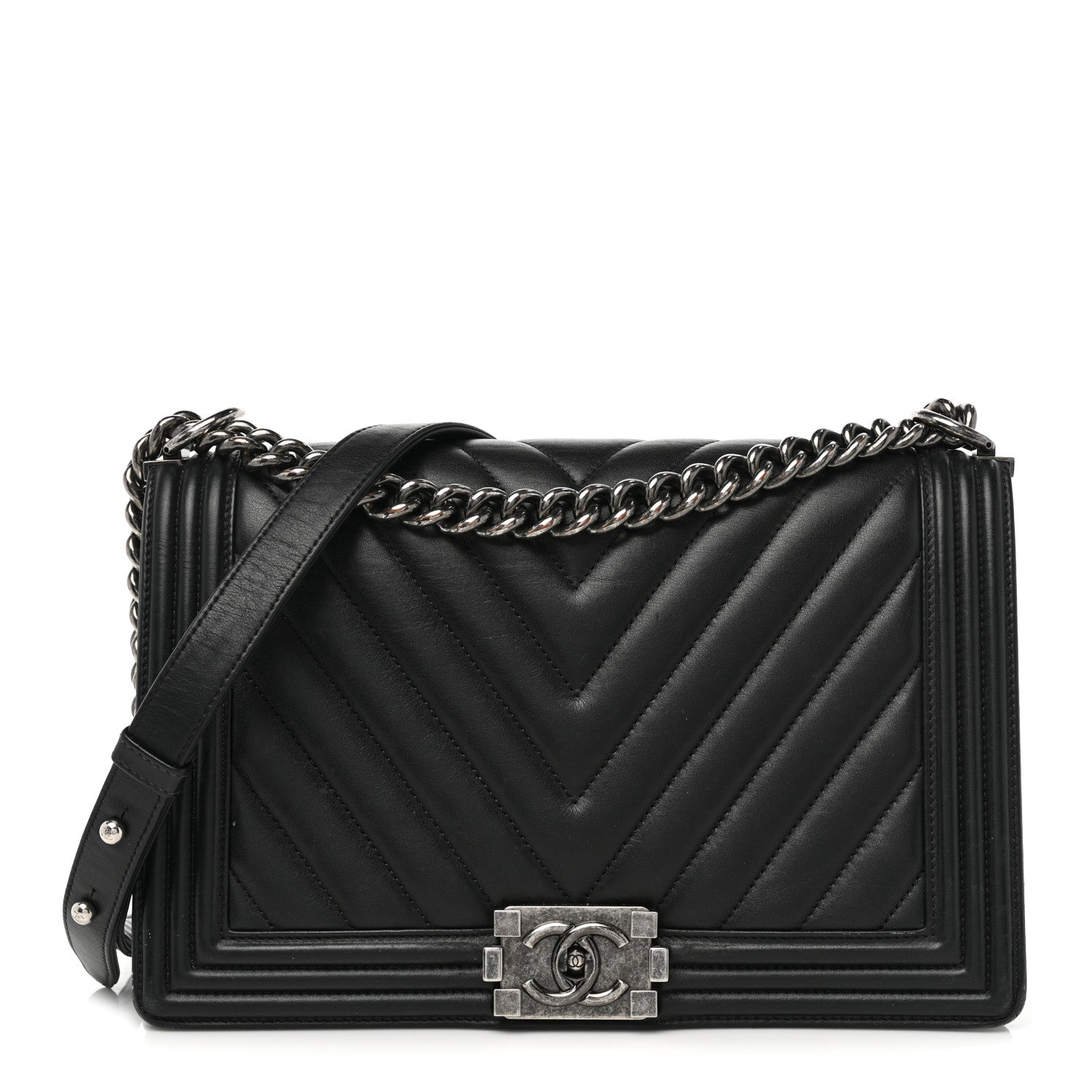Chanel Calfskin Chevron Quilted New Medium Boy Flap Black 1 of 10