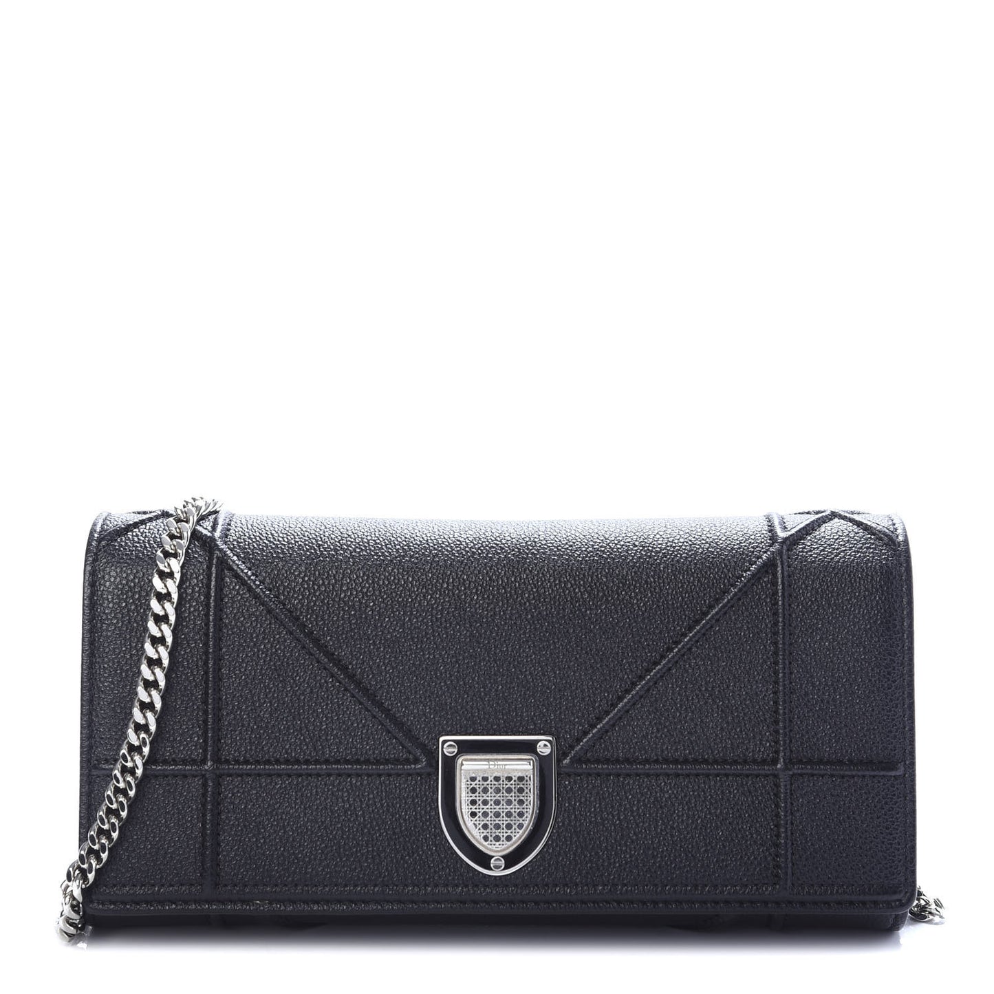 Grained Calfskin Diorama Croisiere Chain Wallet Black