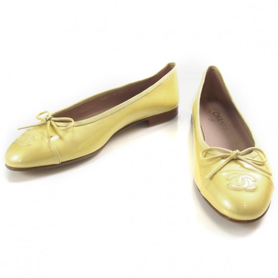 Chanel Patent Classic CC Ballet Flats 40.5 Yellow 1 of 9