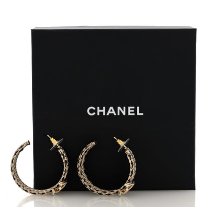 Chanel Crystal Lambskin CC Chain Hoop Earrings Gold Black 5 of 5